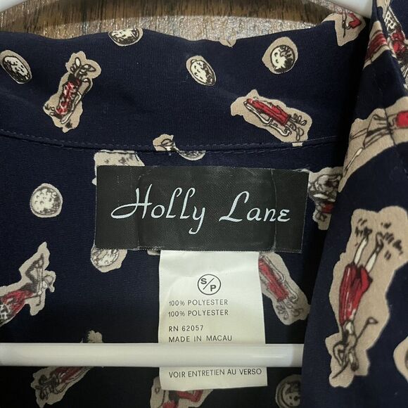 Holly Lane Bomber Jacket Womens Small Blue With Golf Print AOP Preppy - Picture 3 of 5